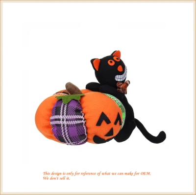 Juguete de gato de calabaza relleno/juguetes de peluche de decoración de Halloween/juguete de peluche de Festival personalizado