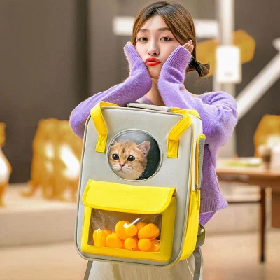 Bonito pequeño pato amarillo que sale, mochila portátil para gatos, bolsa de lona transpirable de gran capacidad, mochila, suministros para mascotas